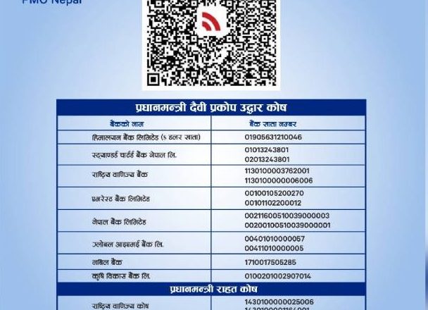प्रधानमन्त्री दैवी प्रकोप उद्धार कोषमा ३६ घण्टामै १ अर्ब ९१ करोडभन्दा बढी सहयोग